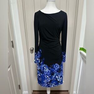 Ralph Lauren Black and Blue Floral Long Sleeve Dress
